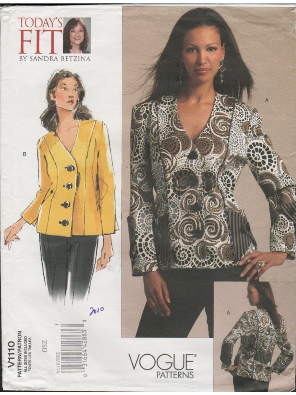 Vogue 1110 Princess Seam Jacket Todays Fit Sandra Betzina Pattern OS Uncut